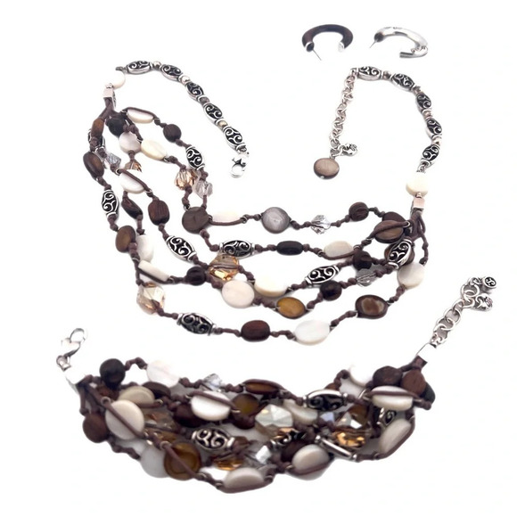 Brighton Multi Strand Mothe of Pearl Faceted Bead Necklace, Earrings & Bracelet - Picture 3 of 10